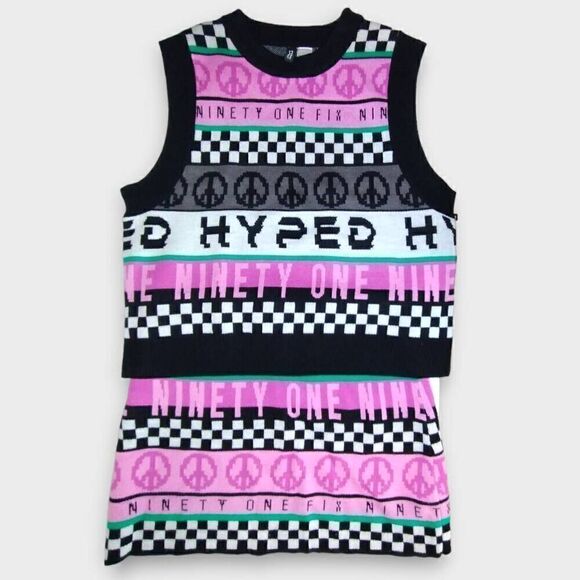 H&M Womens Sweater Set Sz Medium Black Sleeveless Vest Skirt Hippie Y2K Gothrock - Picture 2 of 13